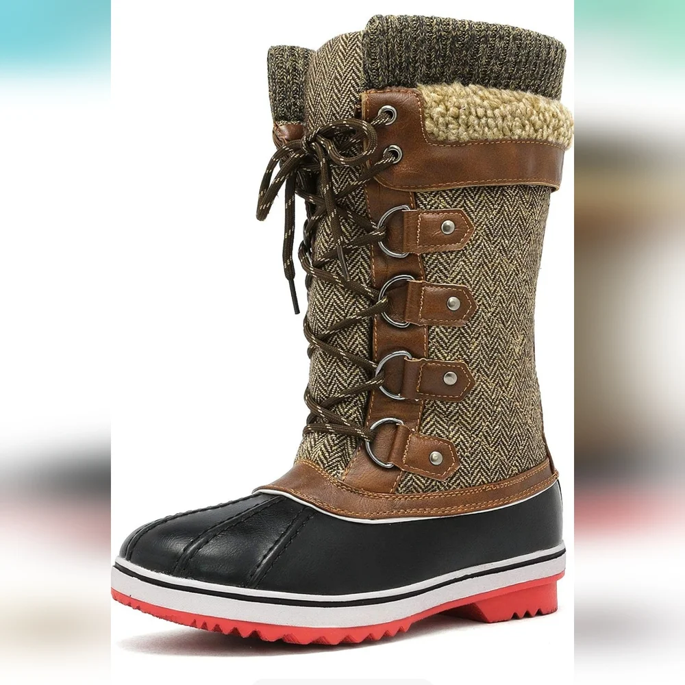 DREAM PAIRS Women‎ Mid-Calf Waterproof Winter Snow Boots New Brown Red Faux Fur